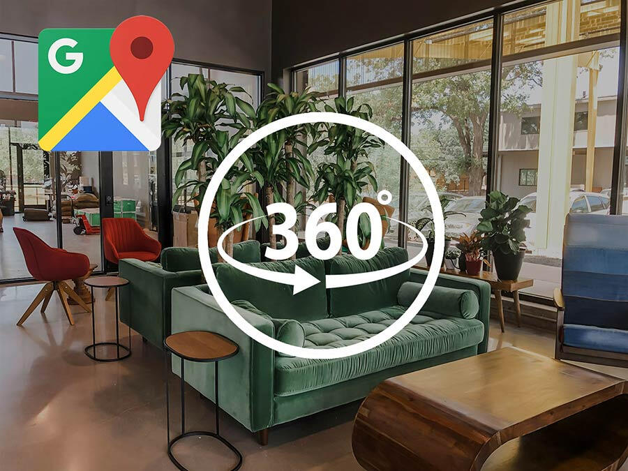 360-Grad Google Street View Integration: Interaktiver virtueller Rundgang durch Möbel-Showroom