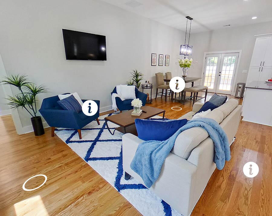 Interaktive 360-Grad-Wohnungstour mit Info-Hotspots für virtuelle Immobilienbesichtigung